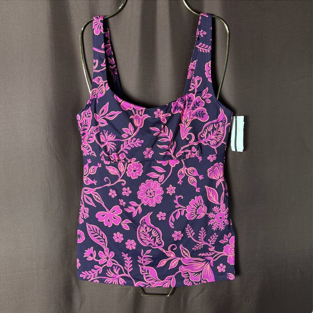 Lands' End Pink Floral One-Piece Tankini on Navy